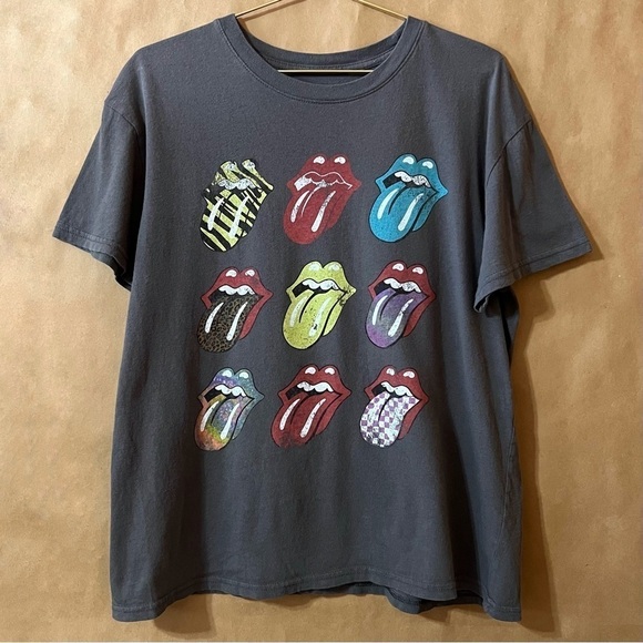 The Rolling Stones | Multi Logo Tongue Graphic Band Tee Boyfriend T-Shirt Size L - Picture 1 of 9